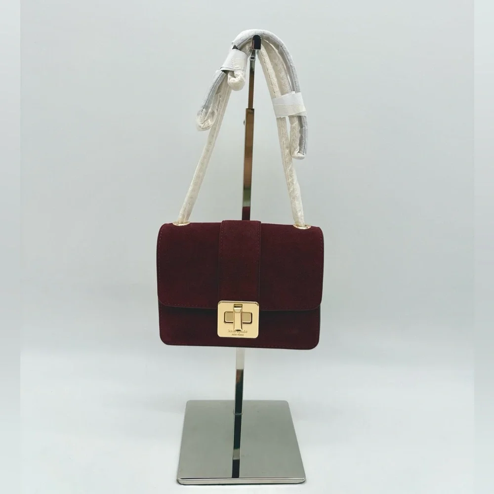 Kate Spade Phoebe Suede Turnlock Mini Flap Crossbody Dark Merlot